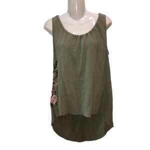 New Mind Set XCVI Medium Sage Green Floral Sleeveless Hi Low Tank Top Shirt